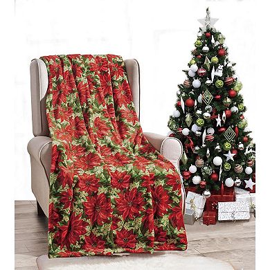 Christmas Plush Decorative Poinsettia Machine Washable Throw