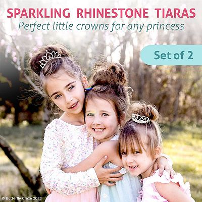 Butterfly Craze Princess Crown Comb Mini Tiara For Kids - Set Of 2