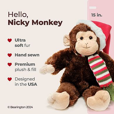 Nicky The Monkey Christmas Plush, 15 In Christmas Plushies Monkey Stuffed Animal