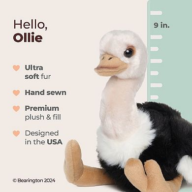 Ollie The Ostrich: Hand-sewn 9" Tall Stuffed Ostrich With Ultra-soft Feathers