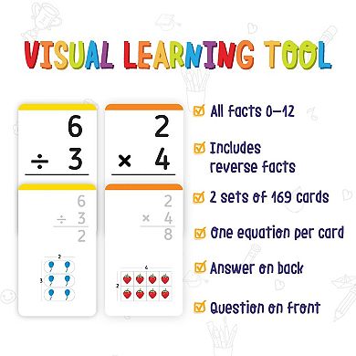 Flashcards For Kids - Multiplication & Division (2 Sets With 169 Cards Each)