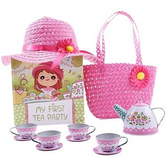 My First Tea Party Gift Set, 12 pc Set Includes Book, Tea Set, Hat, And Purse