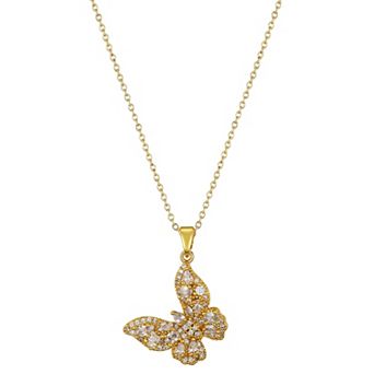 Brilliance 14k Gold Flash Plated Cubic Zirconia Butterfly Necklace