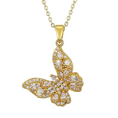 Brilliance 14k Gold Flash Plated Cubic Zirconia Butterfly Necklace