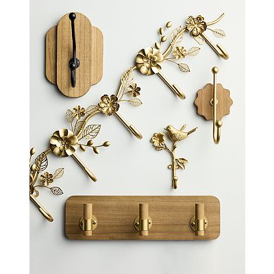 Gold Tone Flower Wall Hooks