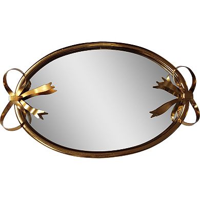 Gold Tone Mirror Bottom Bow Tray Table Decor