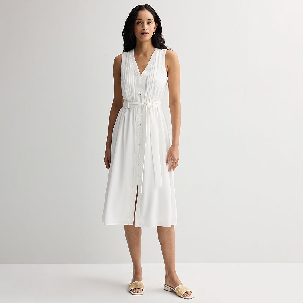 ワンピース ETMON Boat Neck Pintuck Dress, White P233_Kaz_Boatneck_Mini_White_0