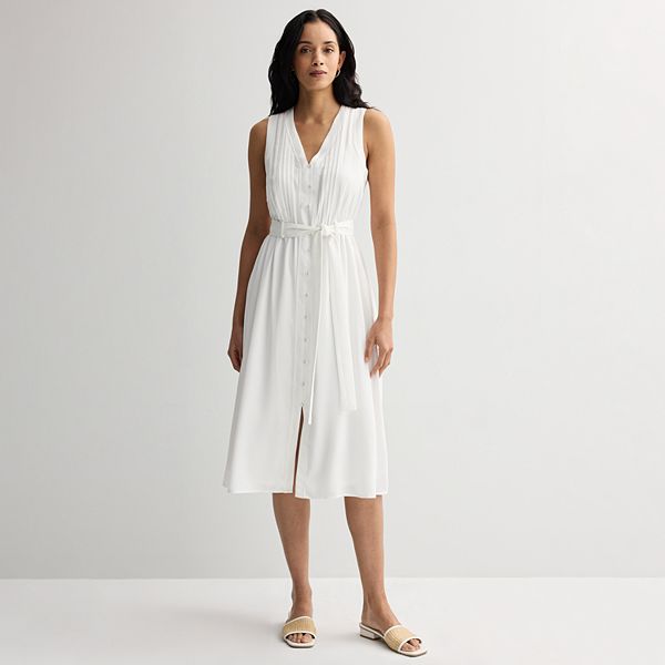 Women's Nine West Pintuck Crepe Sleeveless Midi Dress