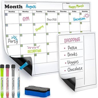 Zulay Kitchen Magnetic Dry Erase Calendar Whiteboard Kit For Fridge