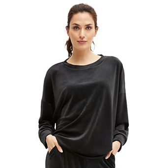 ellos Women's Plus Size Boxy Velour Lounge Sweatshirt