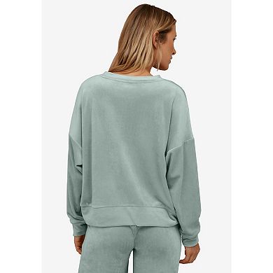 ellos Women's Plus Size Boxy Velour Lounge Sweatshirt