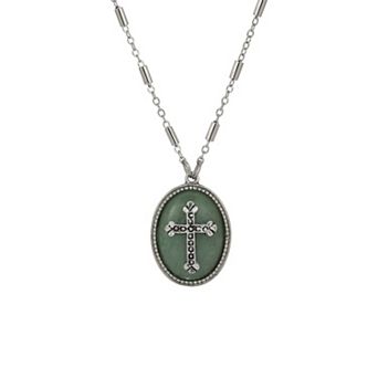 Symbols of Faith Silver Tone Stone With Pewter Cross Necklace