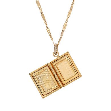 Symbols of Faith Bible with Cross Double Photo Locket Necklace