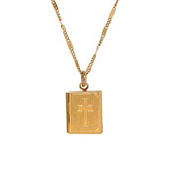 Symbols of Faith Bible with Cross Double Photo Locket Necklace