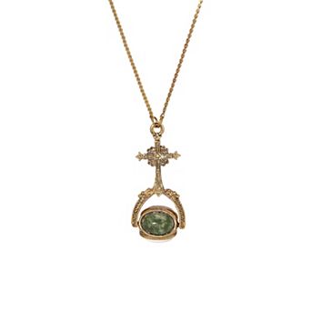Symbols of Faith 14k Gold Dipped Cross Spinner Three Color Stone Necklace