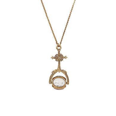 Symbols of Faith 14k Gold Dipped Cross Spinner Three Color Stone Necklace