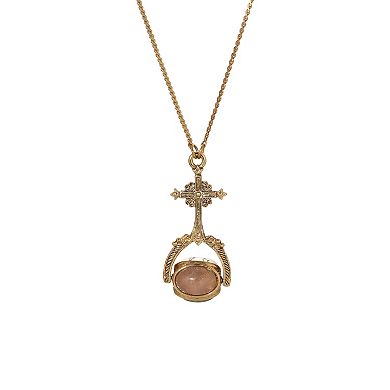 Symbols of Faith 14k Gold Dipped Cross Spinner Three Color Stone Necklace