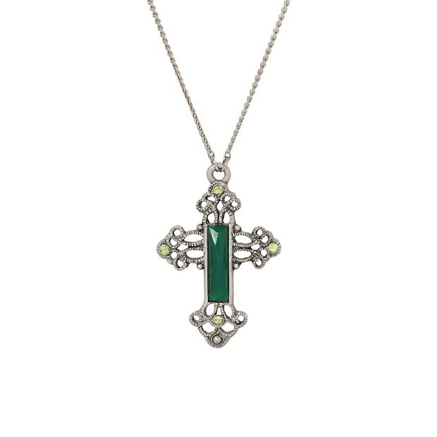 Green stone cross necklace deals