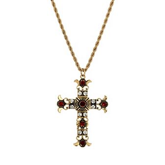 Symbols of Faith Gold Tone Crystal Cross Red Bead Necklace