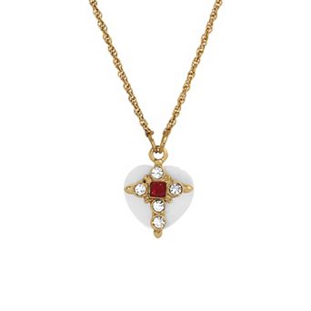 Symbols of Faith 14k Gold Dipped Clear & Red Crystal Mother-of-Pearl Heart Necklace