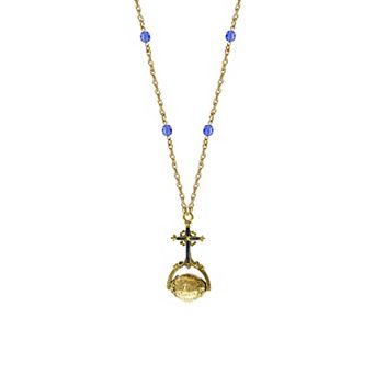 Symbols of Faith 14k Gold Dipped Blue Cross Hail Mary Spinner Necklace