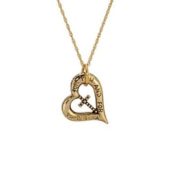 Symbols of Faith Gold Tone Heart Cross Necklace