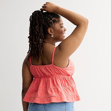 Juniors' Plus Size SO® Molded Cup Tiered Lace Cami
