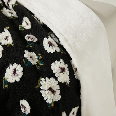 Allisandro Midnight Gardenia Jacquard Wool & Faux Fur Throw Blanket