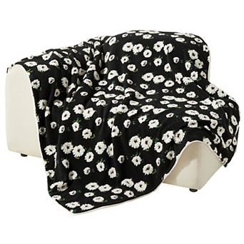 Allisandro Midnight Gardenia Jacquard Wool & Faux Fur Throw Blanket