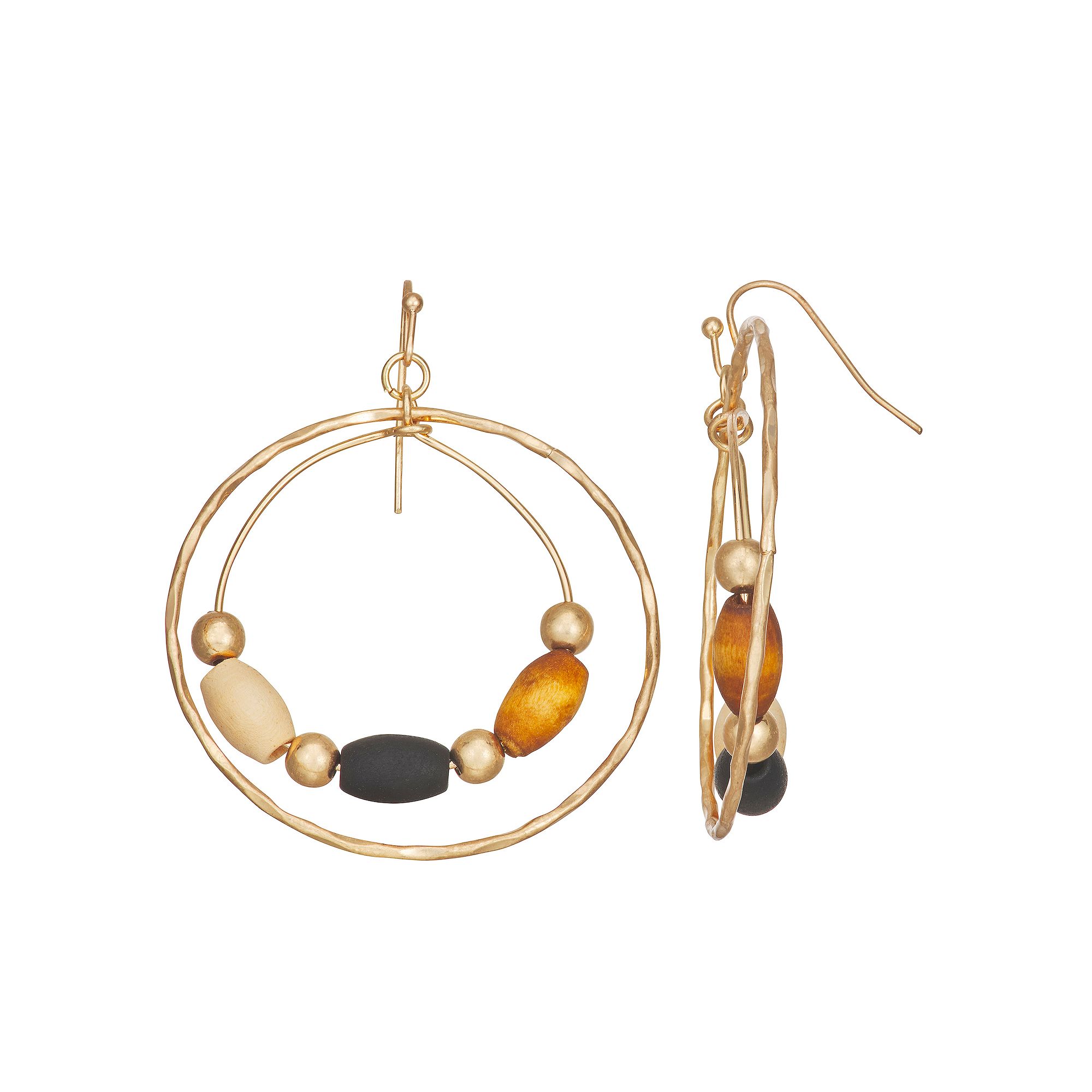Emberly Gold Tone Double Circle Beaded Earrings, Womens, Multi