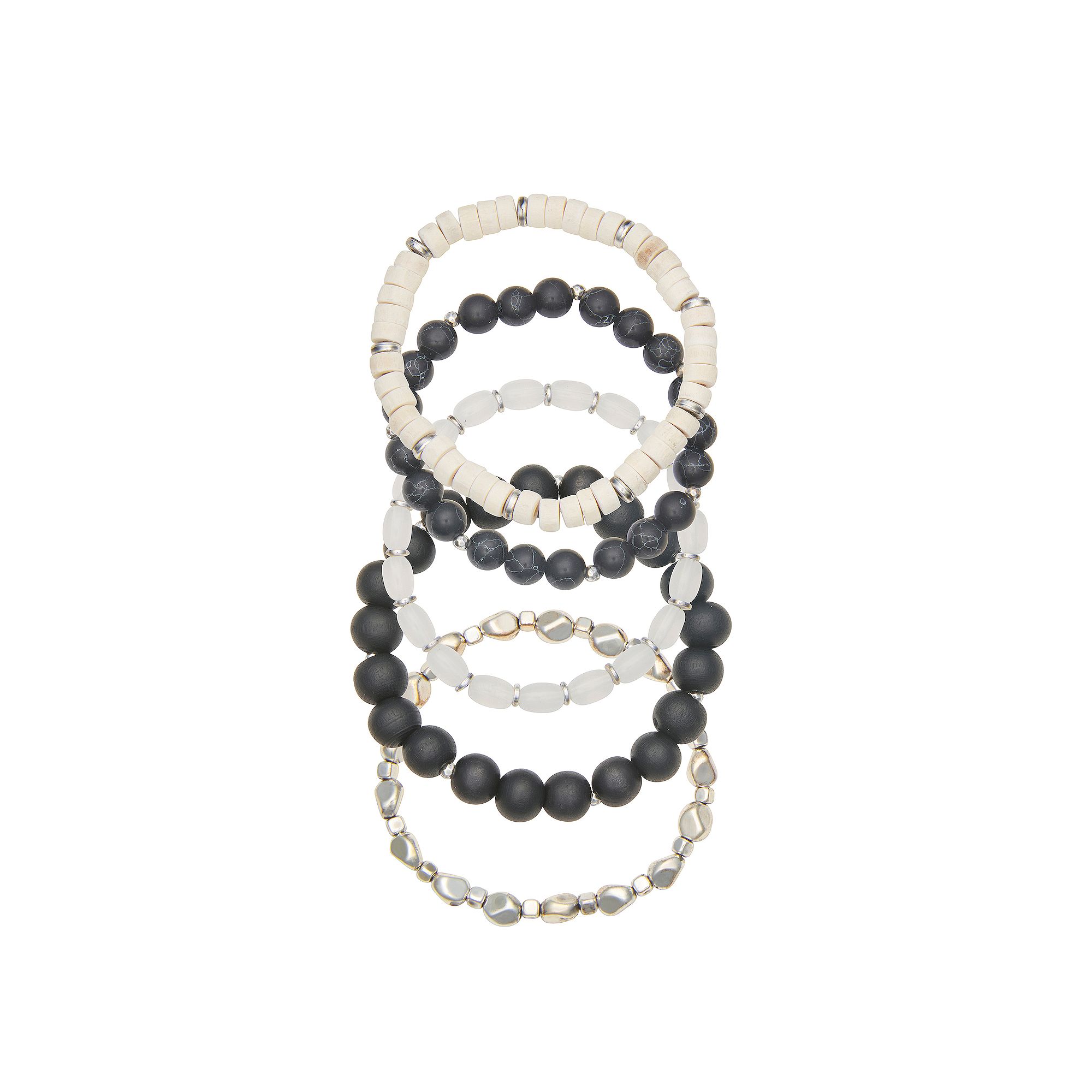 Emberly Silver Tone Mix Media 5-piece Bracelet Set, Womens, Black