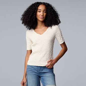 Women's Simply Vera Vera Wang V-Neck Short Sleeve Pucker Top