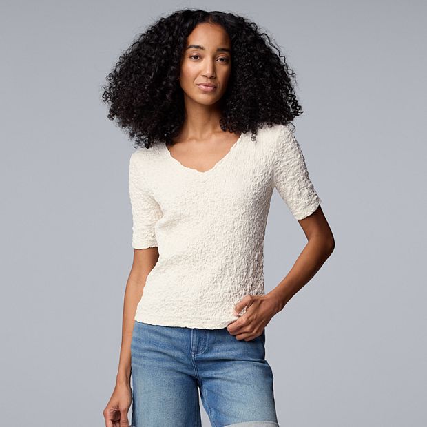 Women's Simply Vera Vera Wang V-Neck Short Sleeve Pucker Top