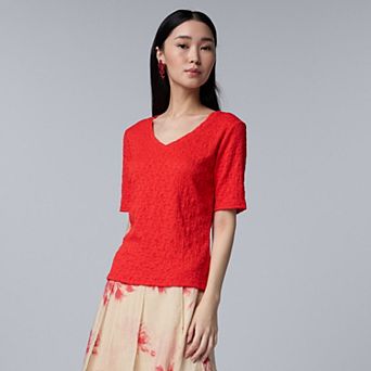 Women's Simply Vera Vera Wang V-Neck Short Sleeve Pucker Top