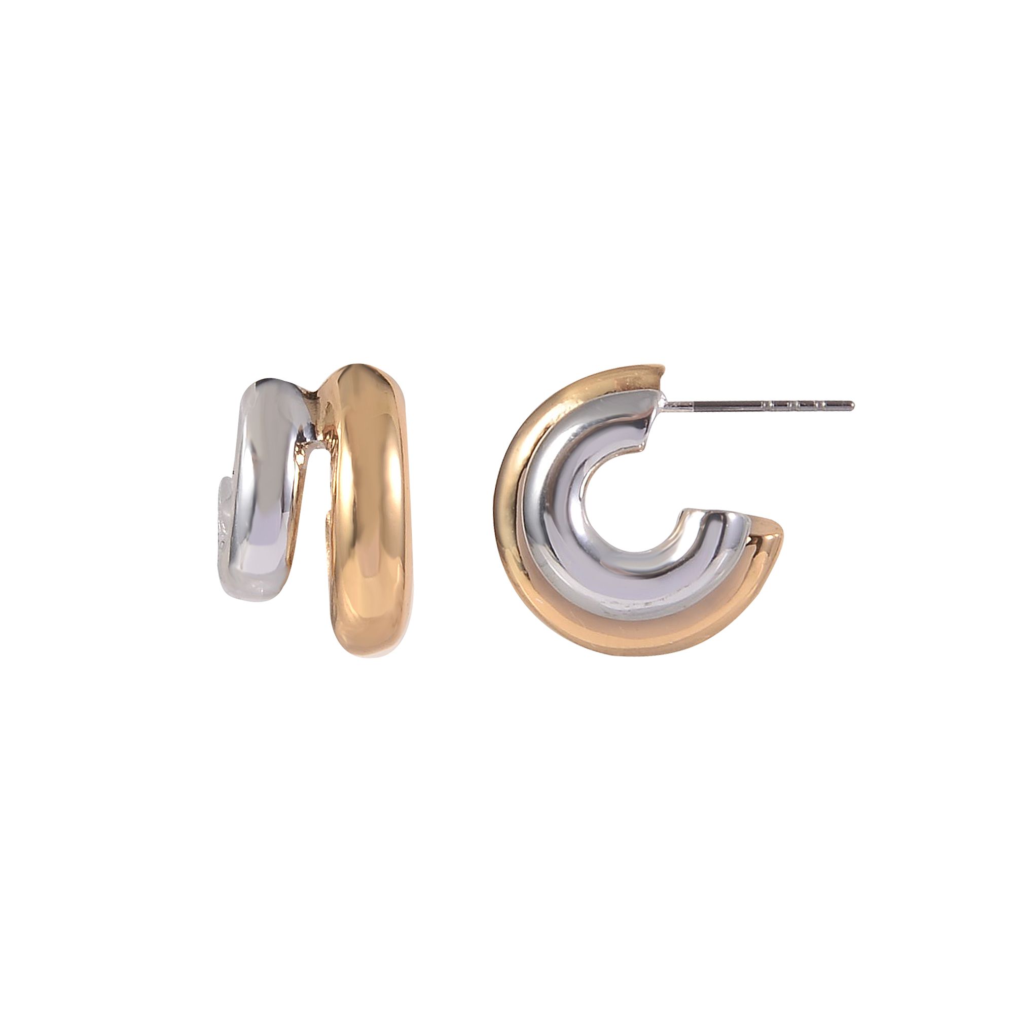 Emberly Two Tone Post Hoop Earrings, Womens, None