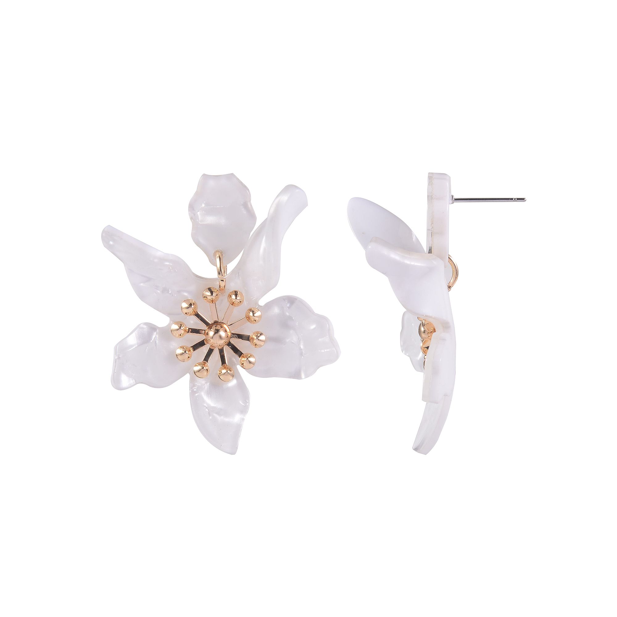 Emberly Gold Tone and White Flower Drop Earrings, Womens
