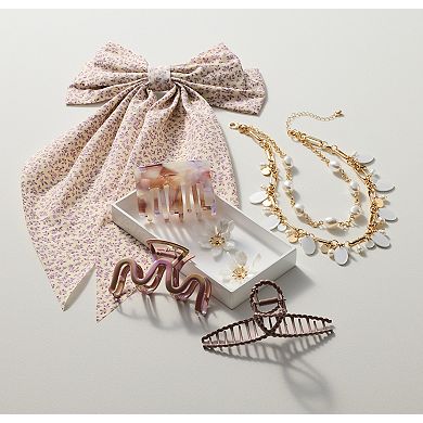 Emberly Gold Tone and White Flower Drop Earrings