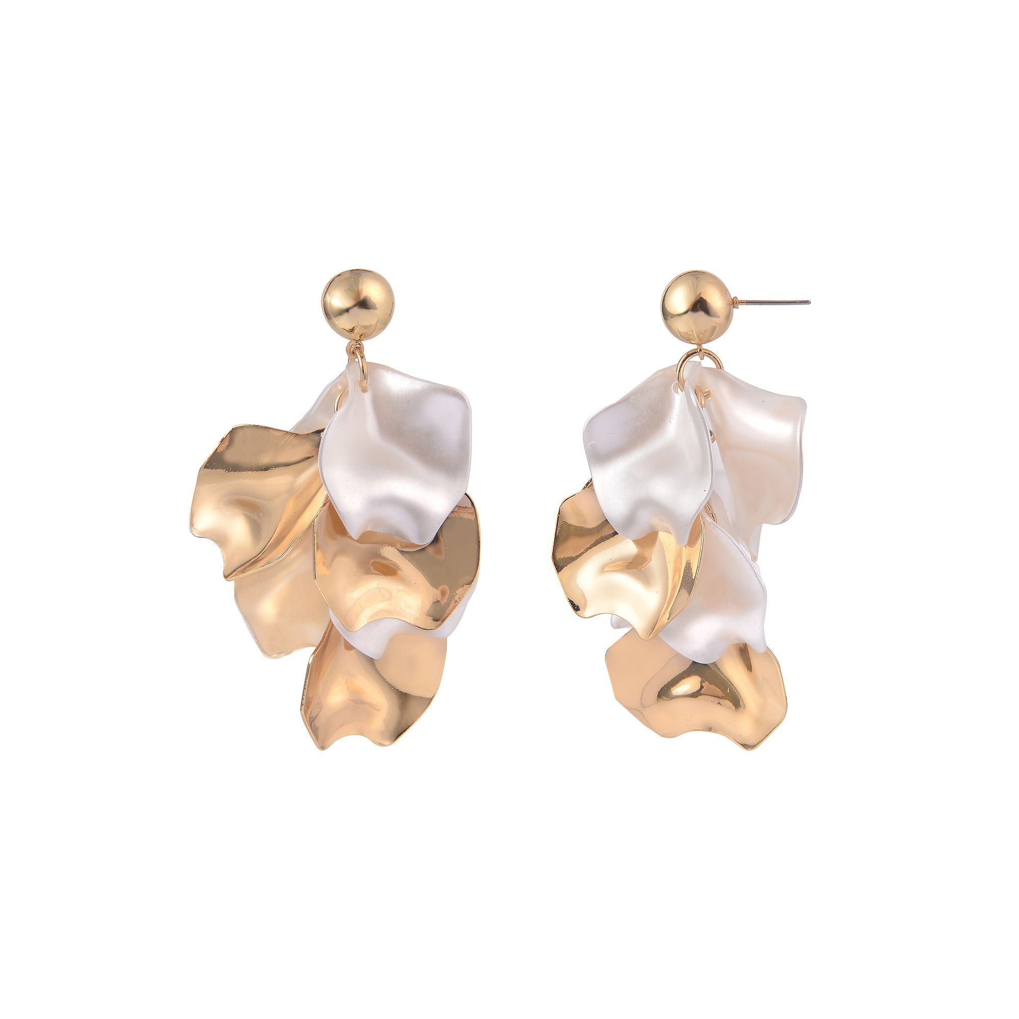 Emberly Gold Tone and White Petal Drop Earrings, Womens