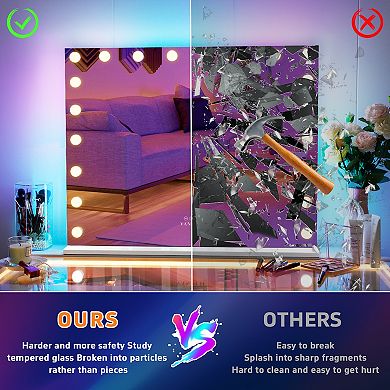 Vanitii Hollywood Mirror With Rgb Lights 20 Led Bulbs Wall Mount White