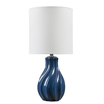Blue Ceramic Accent Table Lamp with Wavy Sculpted Base