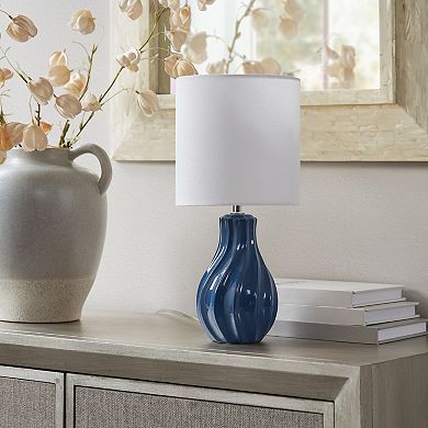 Blue Ceramic Accent Table Lamp with Wavy Sculpted Base