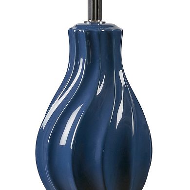 Blue Ceramic Accent Table Lamp with Wavy Sculpted Base