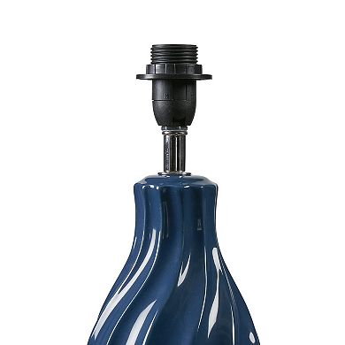 Blue Ceramic Accent Table Lamp with Wavy Sculpted Base
