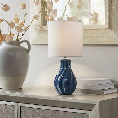 Blue Ceramic Accent Table Lamp with Wavy Sculpted Base