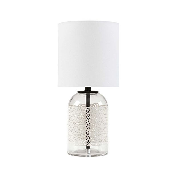 Silver Glass Accent Lamp with White L...