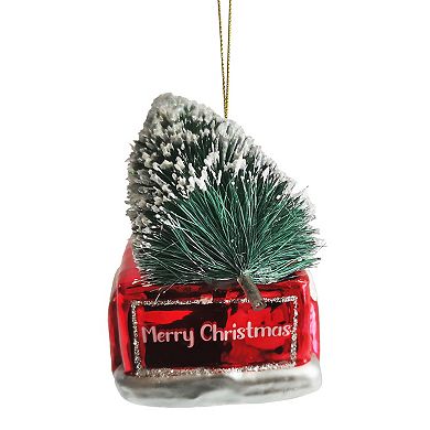 Traditional Red Truck with Ornamental Tree Glass Christmas Ornament