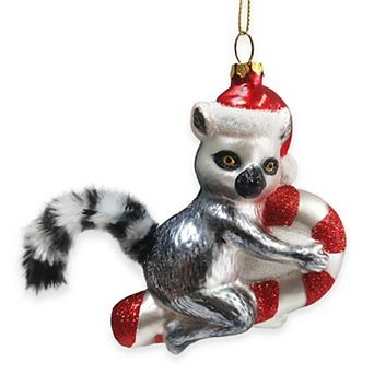 Lemur Draped in Christmas Fun Glass Christmas Ornament, Madagascar Ring Tailed Monkey