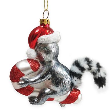 Lemur Draped in Christmas Fun Glass Christmas Ornament, Madagascar Ring Tailed Monkey
