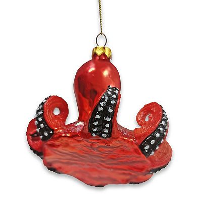 Pacific Octopus Blown Glass Christmas Ornament, Sea Animal Creature