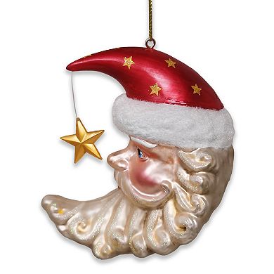 Celestial Crescent Moon Santa Glass Christmas Ornament